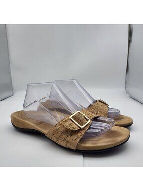 Vionic Santos Slide Sandals Cork Adjustable Buckle Strap Tan Size 10 Resort